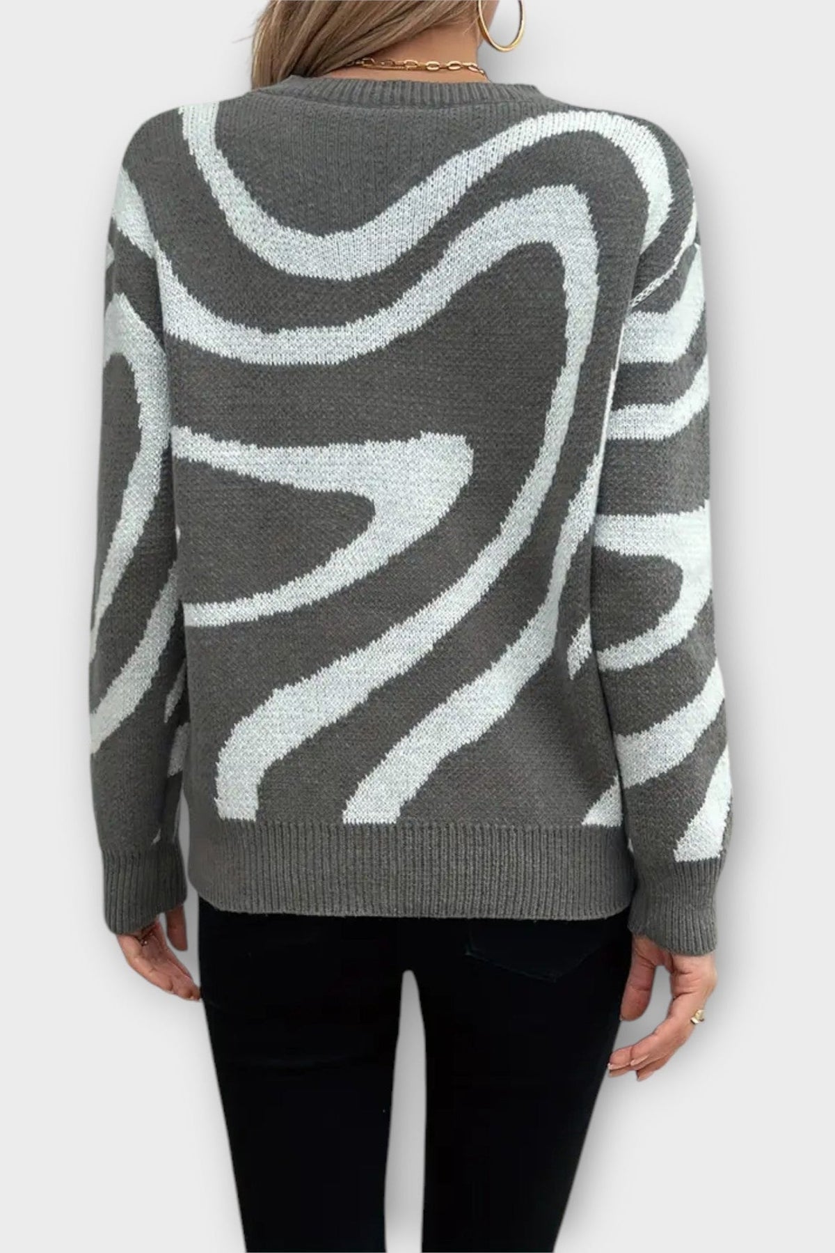 Rhian | Grey Abstract Stripe Jumper