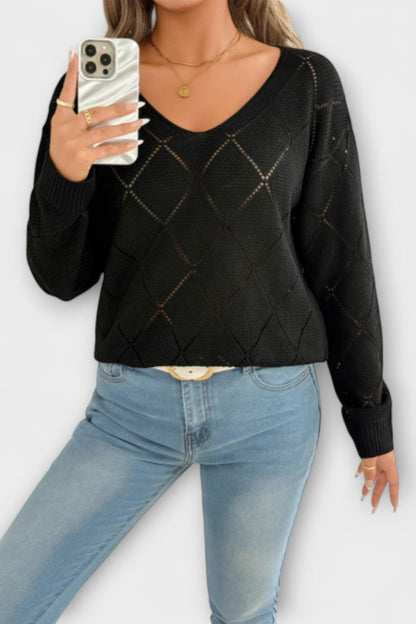 Rhian | Black Open-Knit Jumper