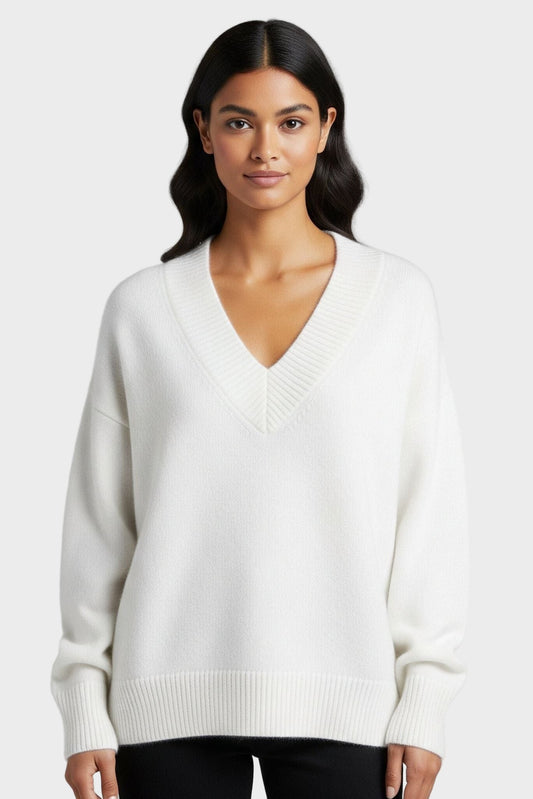 Rhona | Ivory V-Neck Jumper