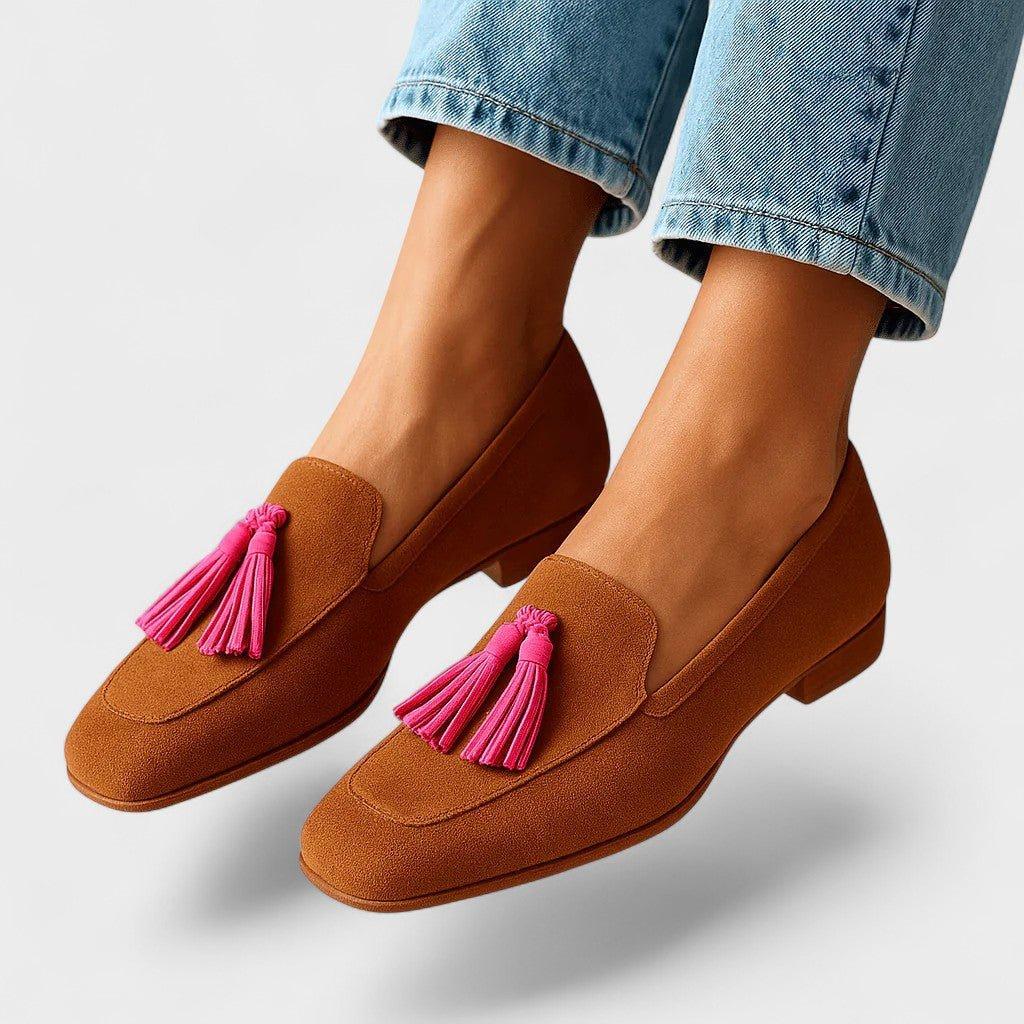Romy | Cognac Loafers with Pink Tassels
