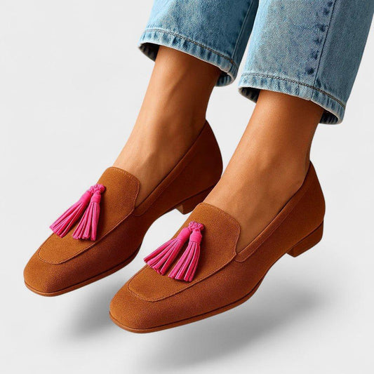 Romy | Cognac Loafers with Pink Tassels
