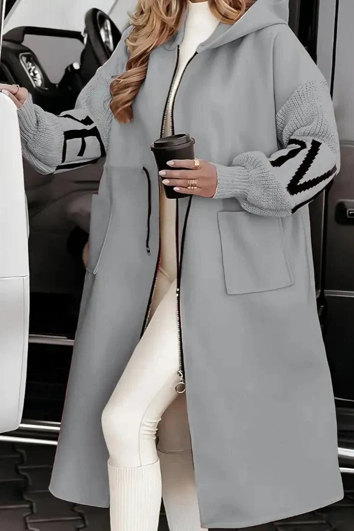 Rosie | Brown Contrast-Trim Long Coat