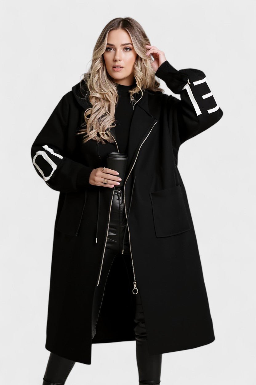 Rosie | Brown Contrast-Trim Long Coat
