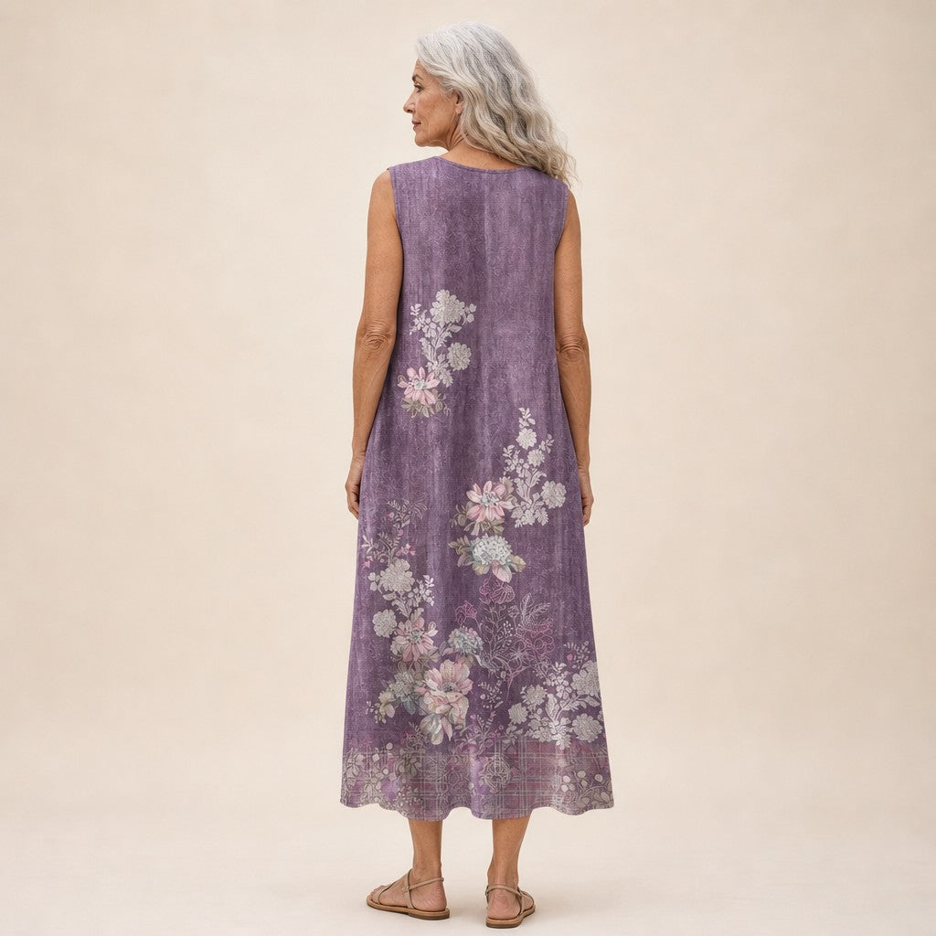 Tania | Violet Floral Sleeveless Midi Dress