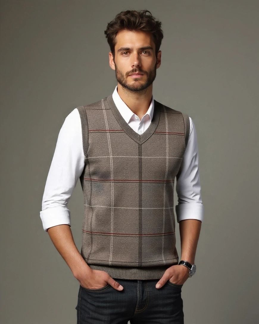 Rufus | Navy Check Sleeveless Jumper