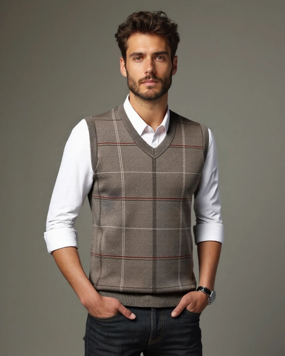 Rufus | Navy Check Sleeveless Jumper