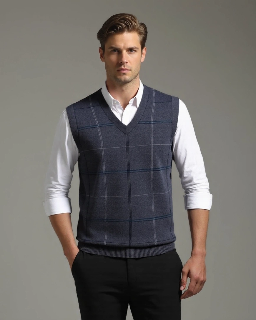 Rufus | Navy Check Sleeveless Jumper