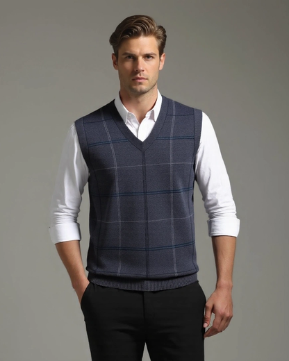 Rufus | Navy Check Sleeveless Jumper