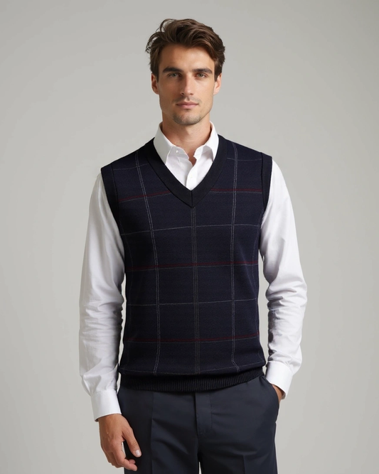 Rufus | Navy Check Sleeveless Jumper