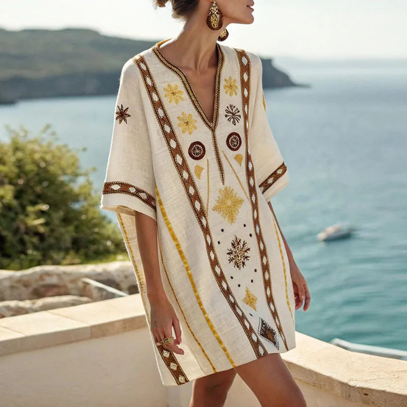 Rose | Floral Embroidered Linen Dress