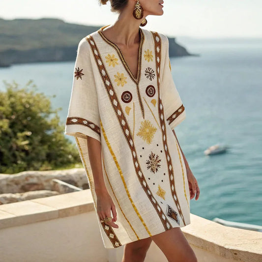 Rose | Floral Embroidered Linen Dress