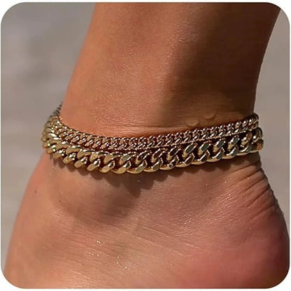 Duo | Layered Chain Anklet Set