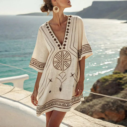 Clara | Relaxed V-Neck Linen Dress