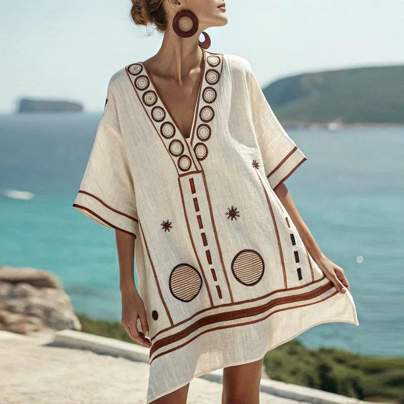 Eleanor | Boho Embroidered Linen Dress