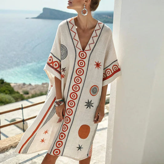 Beatrice | Geometric Print Linen Dress
