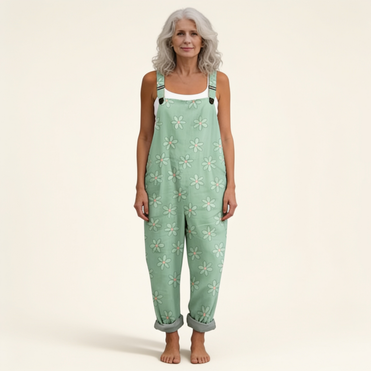 Margaret | Mint Ditsy Floral Dungarees