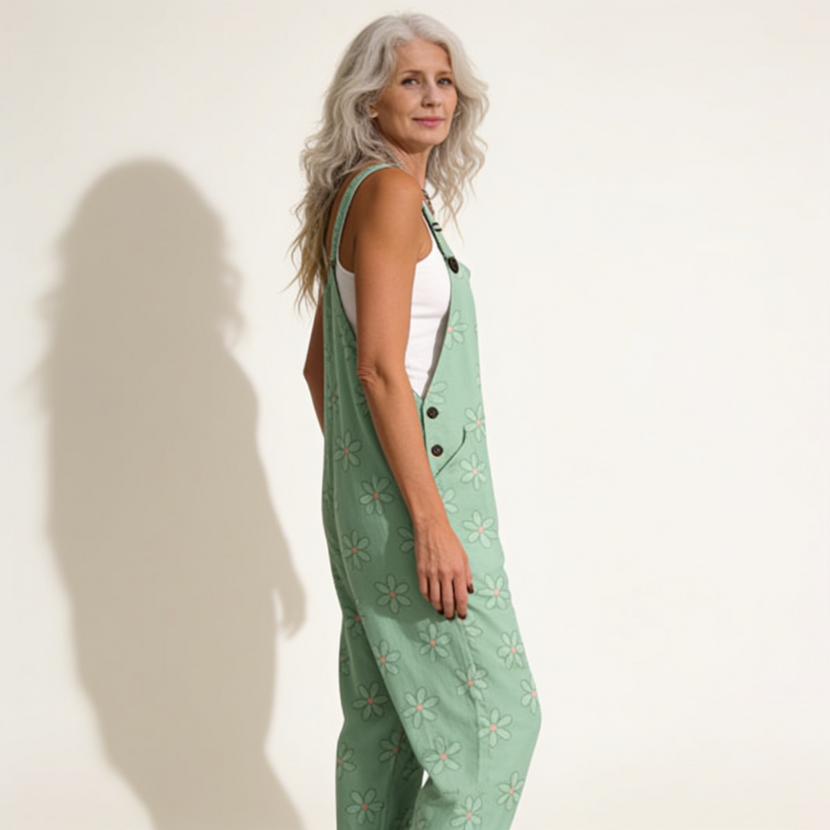 Margaret | Mint Ditsy Floral Dungarees