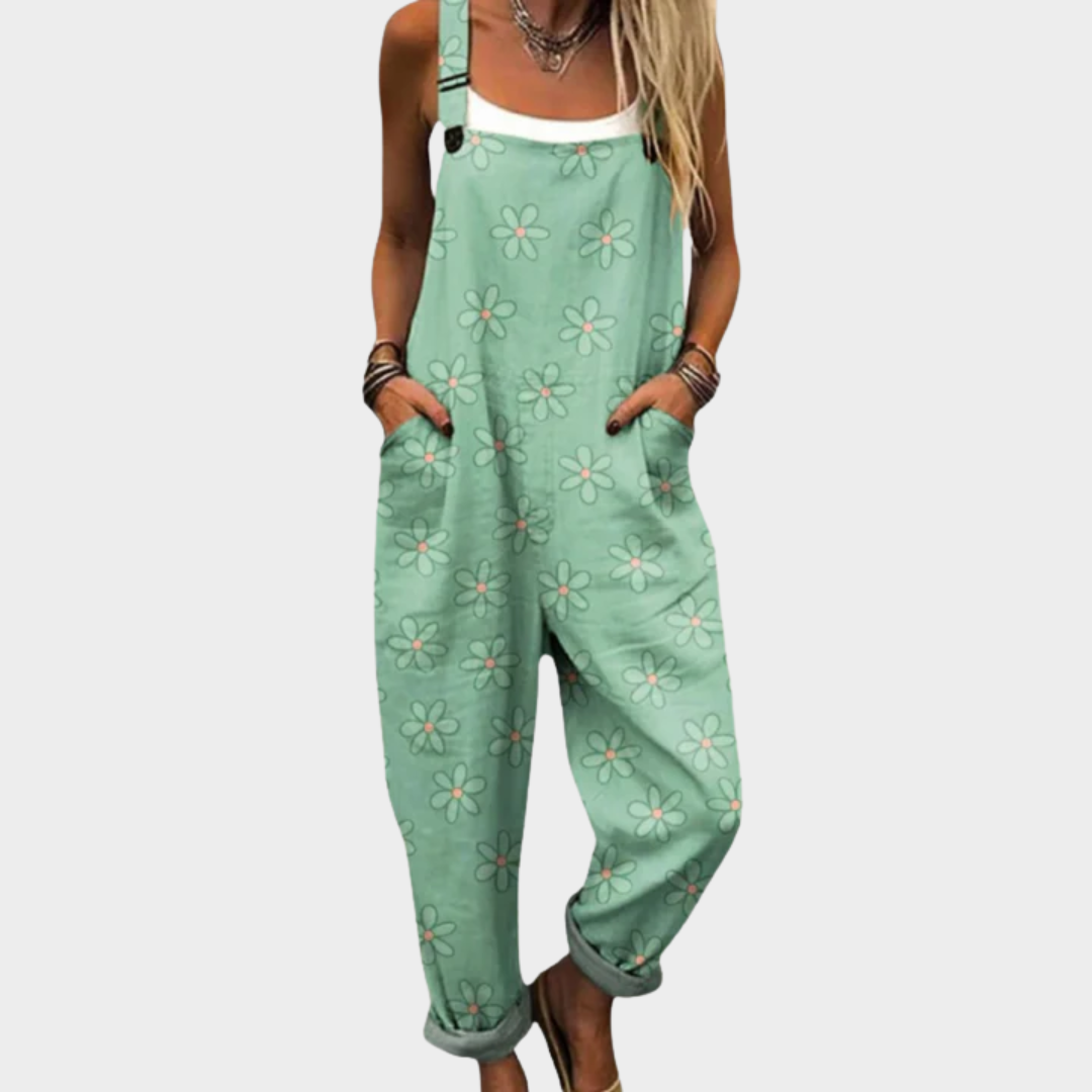 Margaret | Mint Ditsy Floral Dungarees