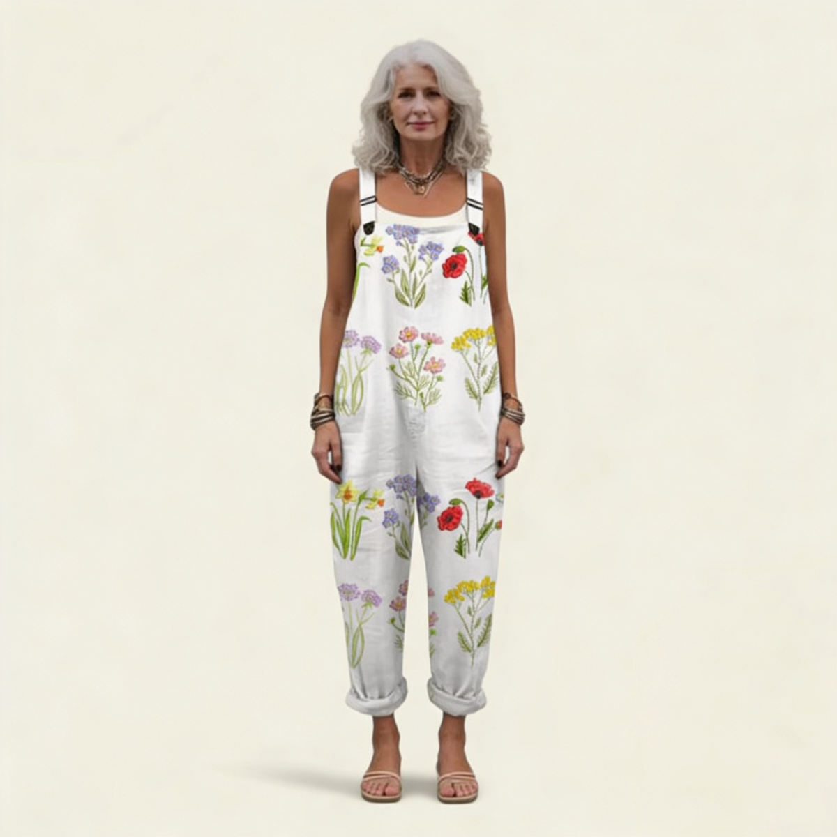 Greta | Ivory Wildflower Dungarees