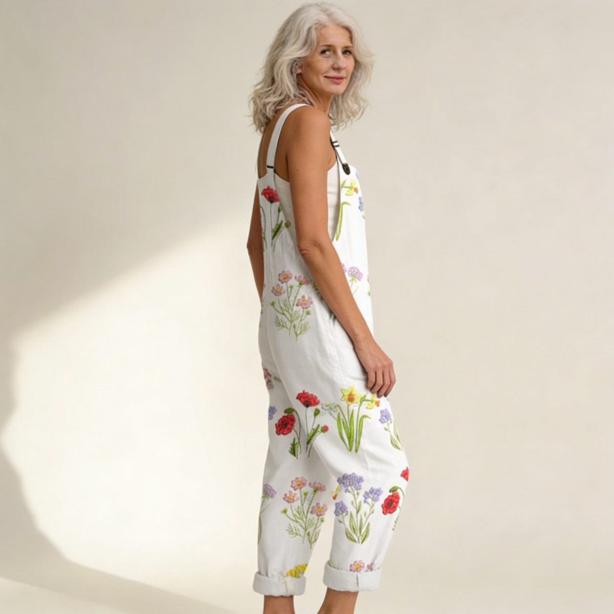 Greta | Ivory Wildflower Dungarees