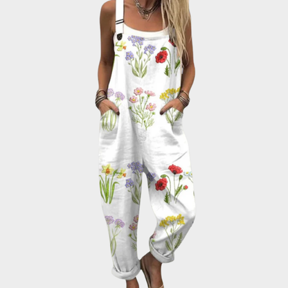 Greta | Ivory Wildflower Dungarees