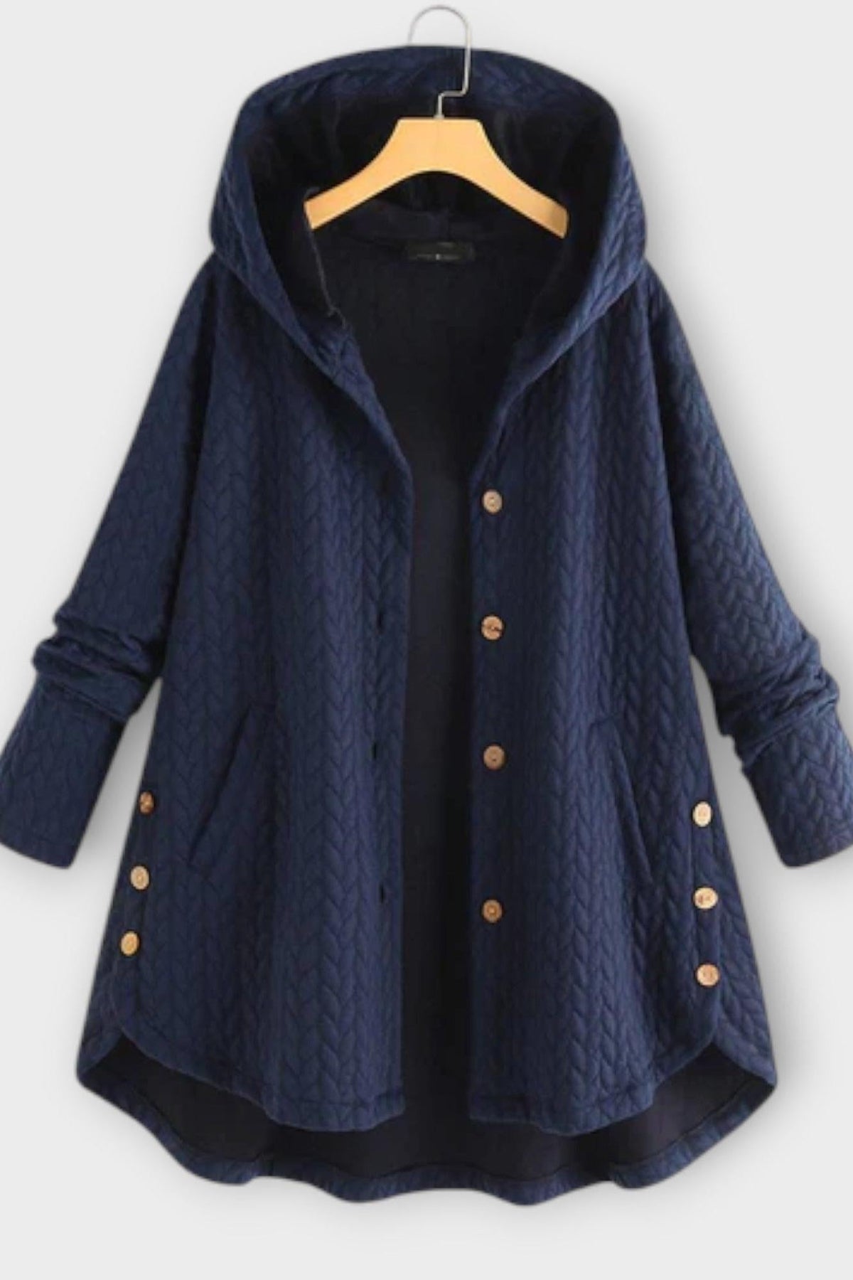 Skye | Black Textured Hooded Coat
