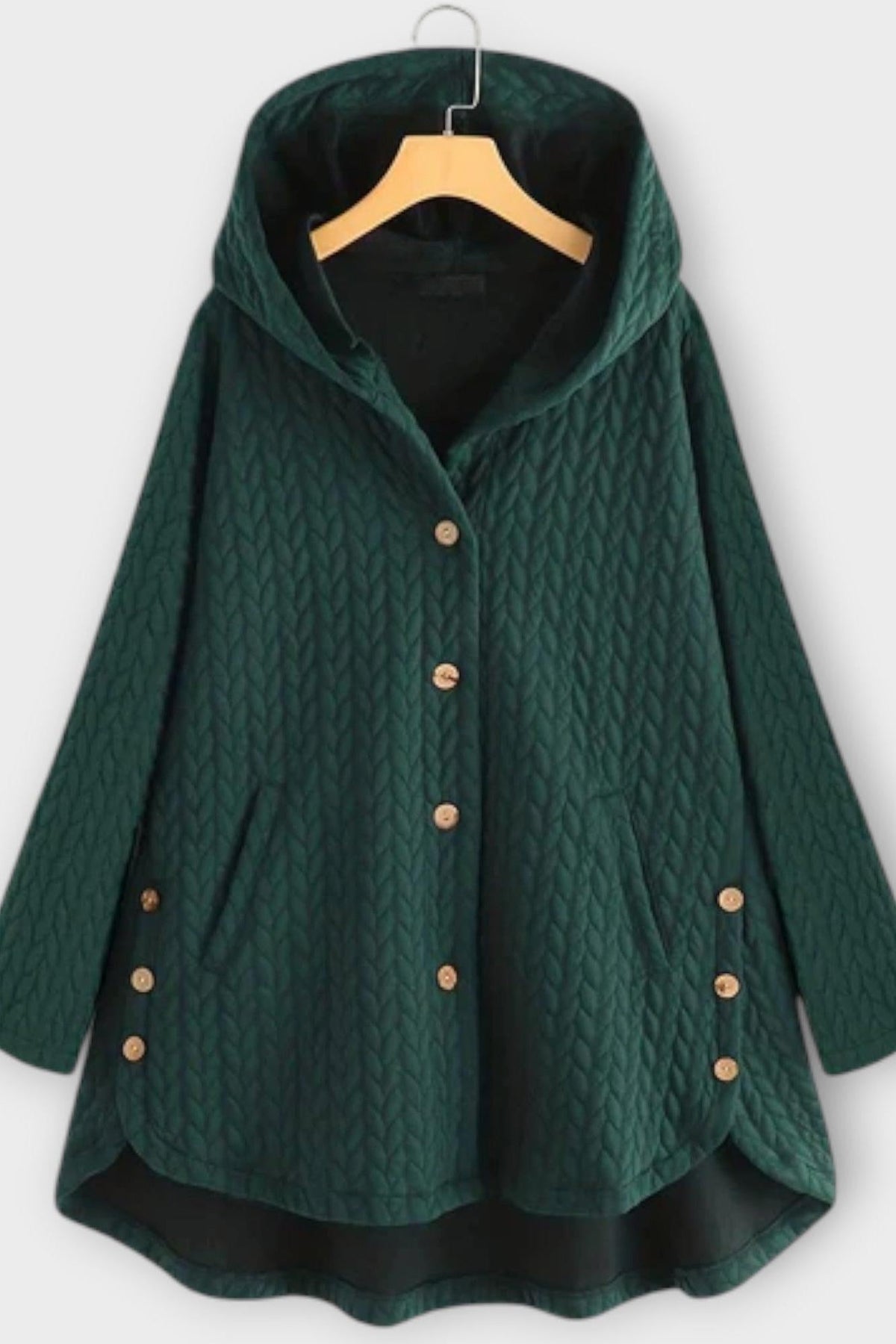 Skye | Black Textured Hooded Coat
