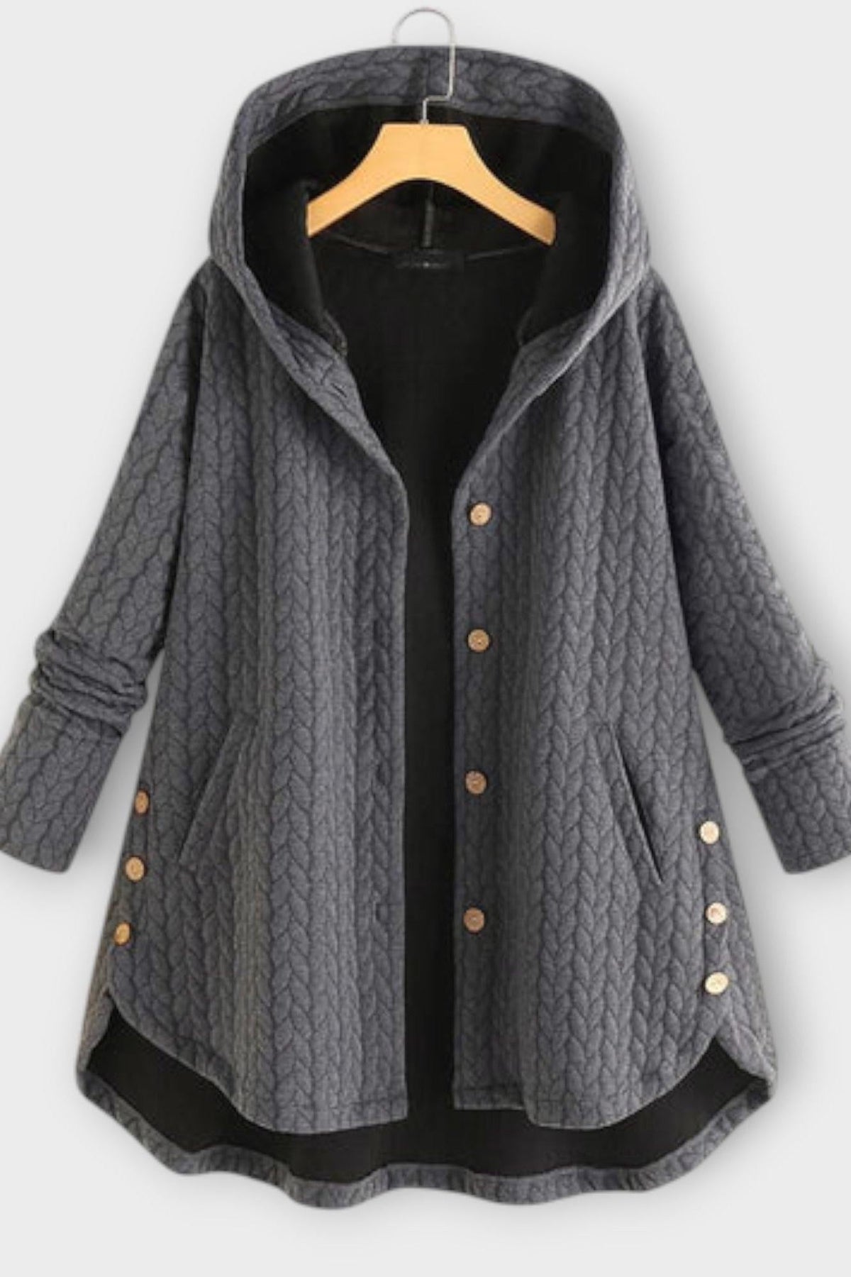 Skye | Black Textured Hooded Coat