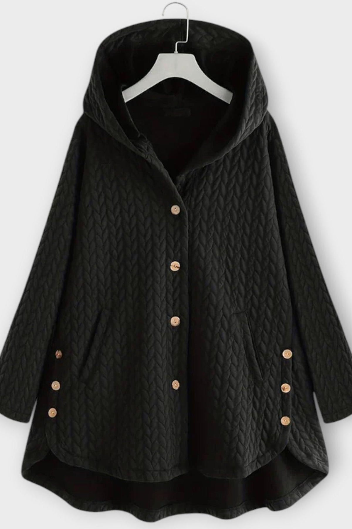 Skye | Black Textured Hooded Coat