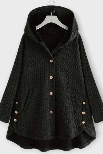Skye | Black Textured Hooded Coat