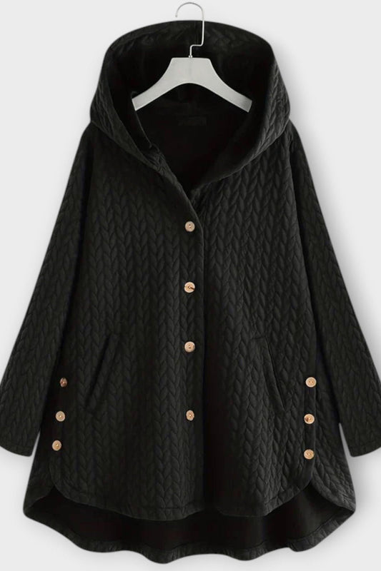 Skye | Black Textured Hooded Coat