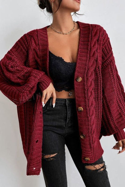 Skye | Brown Oversized Cable-Knit Cardigan