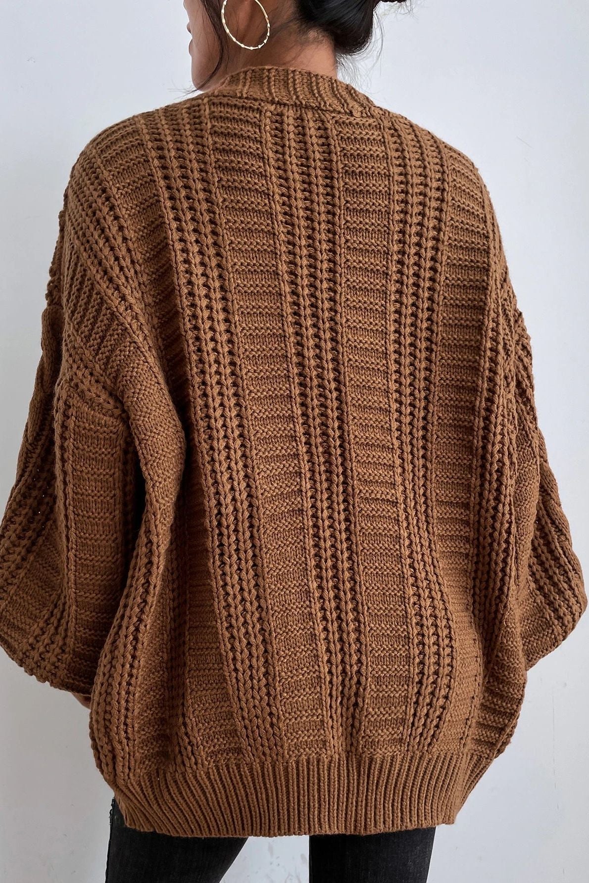 Skye | Brown Oversized Cable-Knit Cardigan