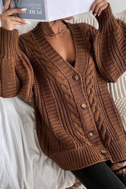 Skye | Brown Oversized Cable-Knit Cardigan