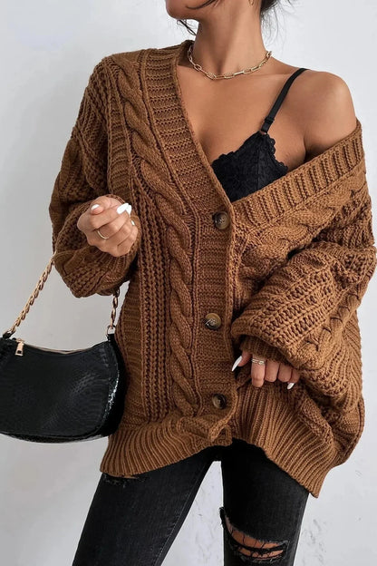 Skye | Brown Oversized Cable-Knit Cardigan