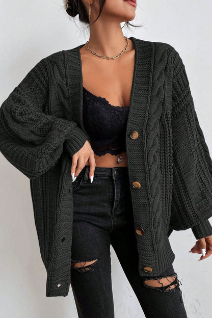 Skye | Brown Oversized Cable-Knit Cardigan