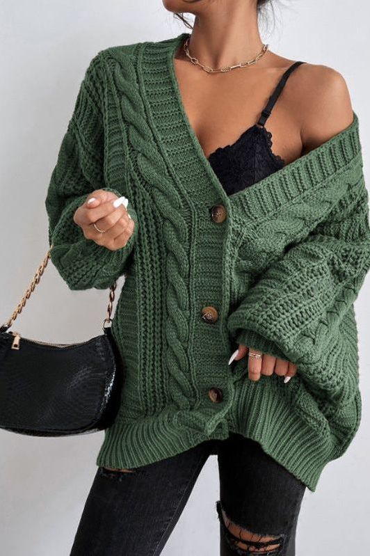 Skye | Brown Oversized Cable-Knit Cardigan