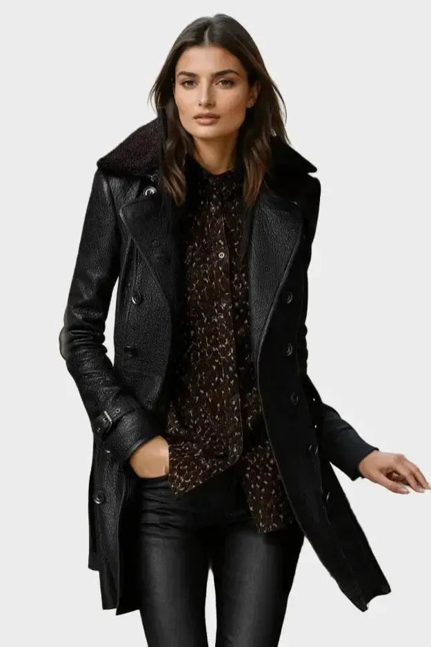 Sara | Black Faux-Fur Collar Coat