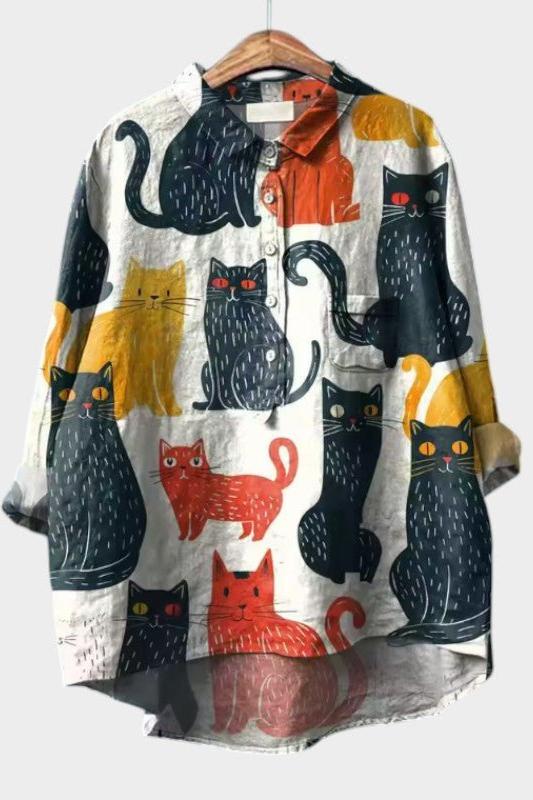 Sarah | Graphic Cat Print Shirt