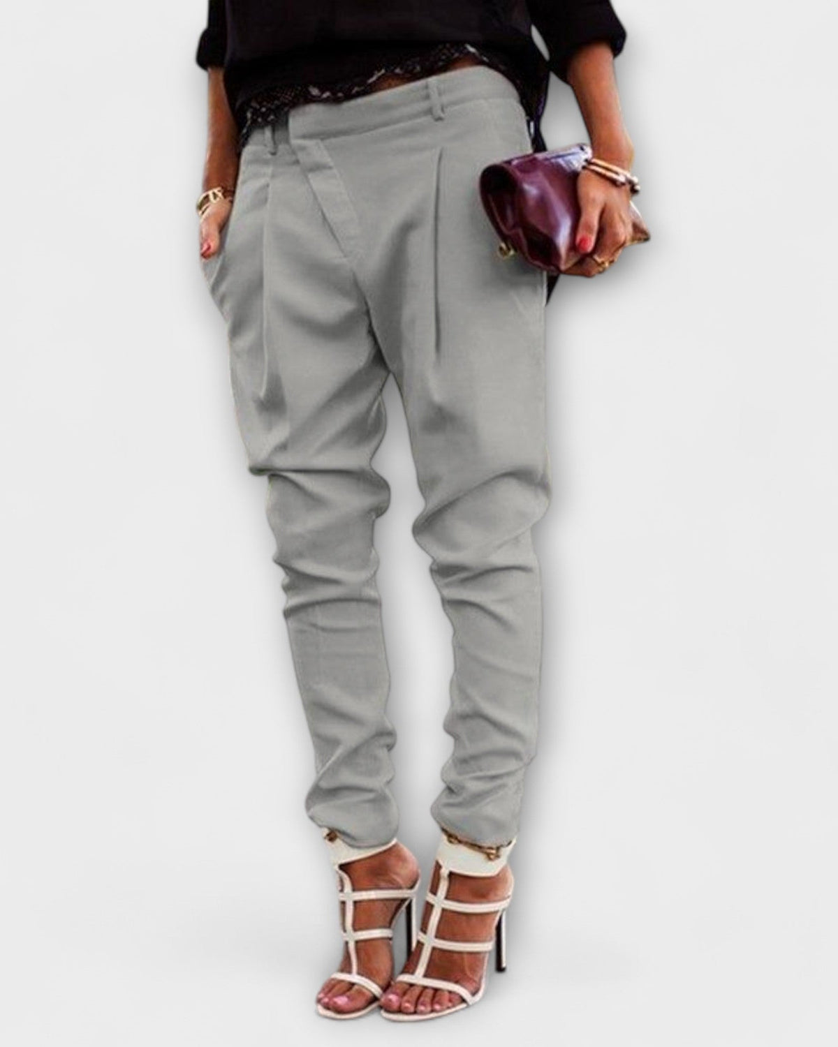 Sara | White Tapered Trousers