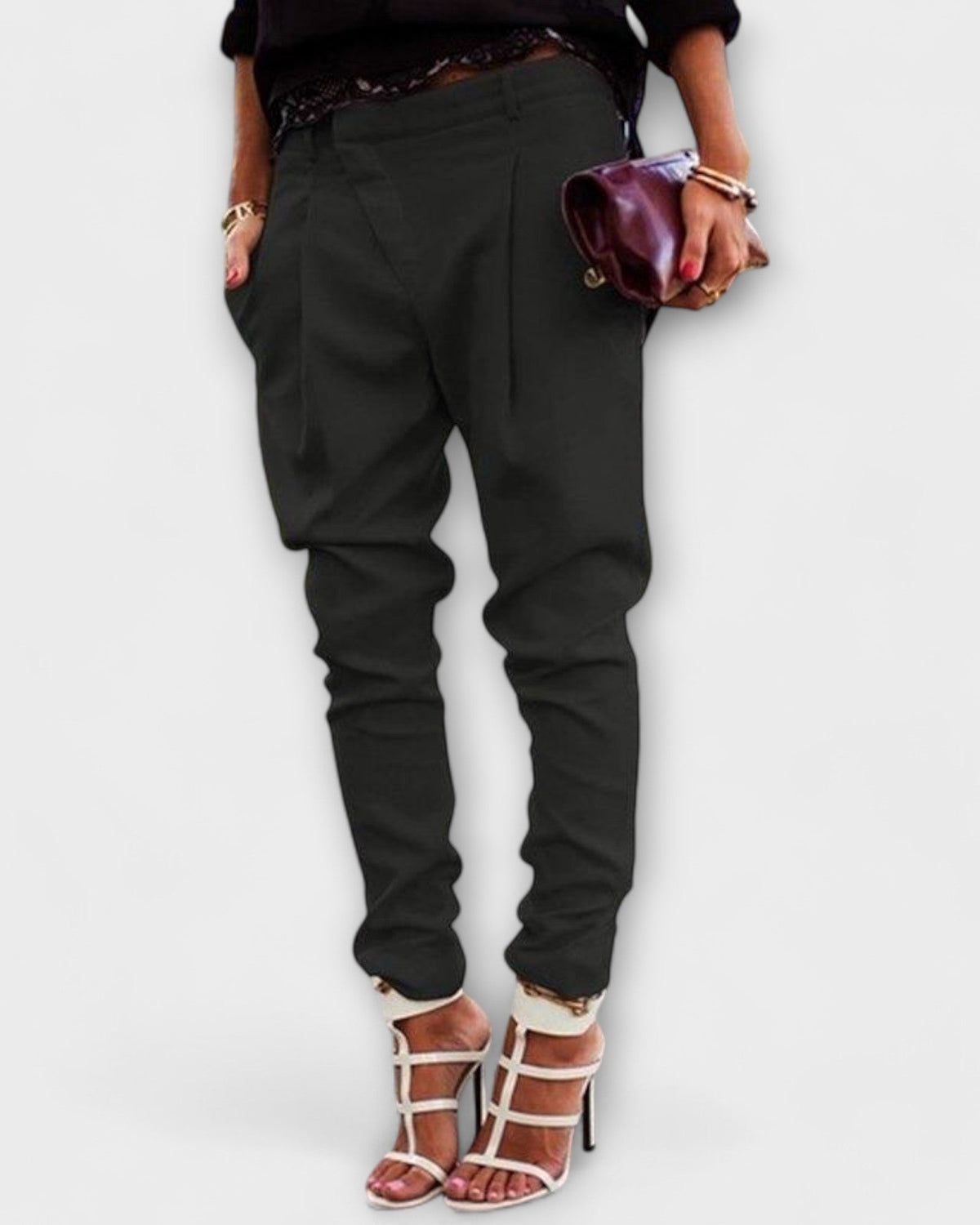 Sara | White Tapered Trousers