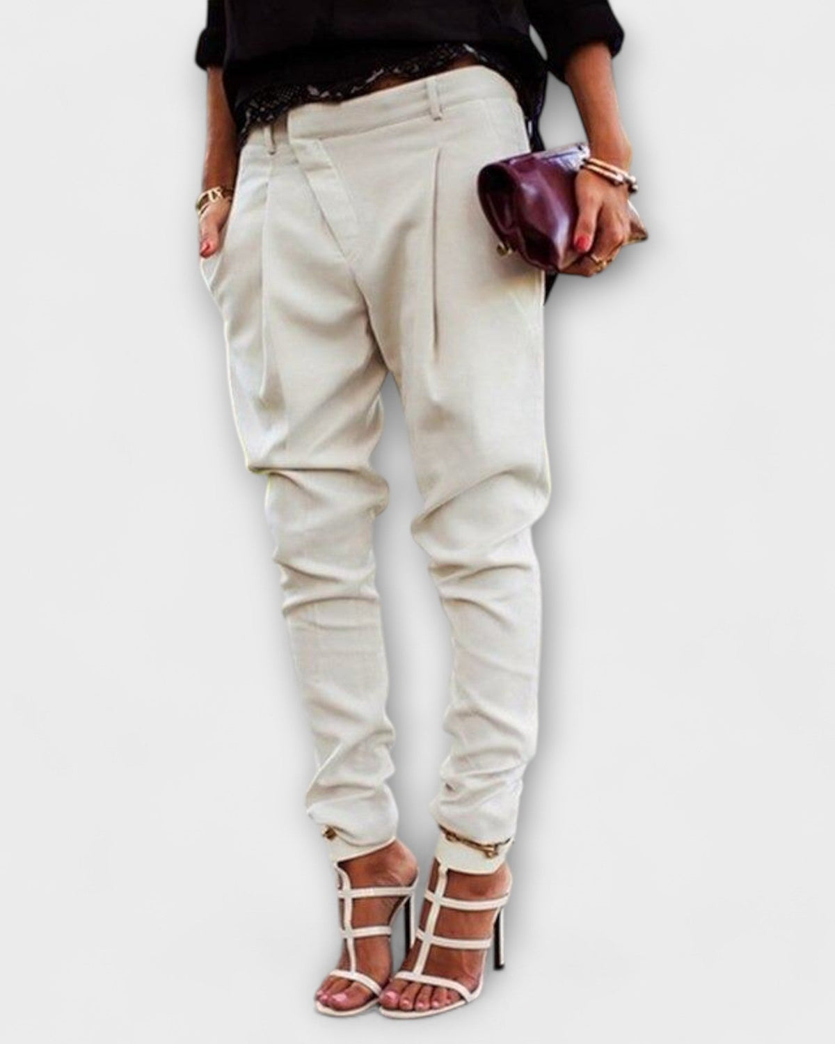 Sara | White Tapered Trousers