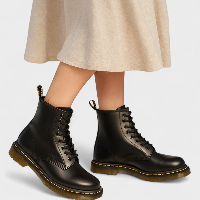 Sara | Black Lace-Up Combat Boots