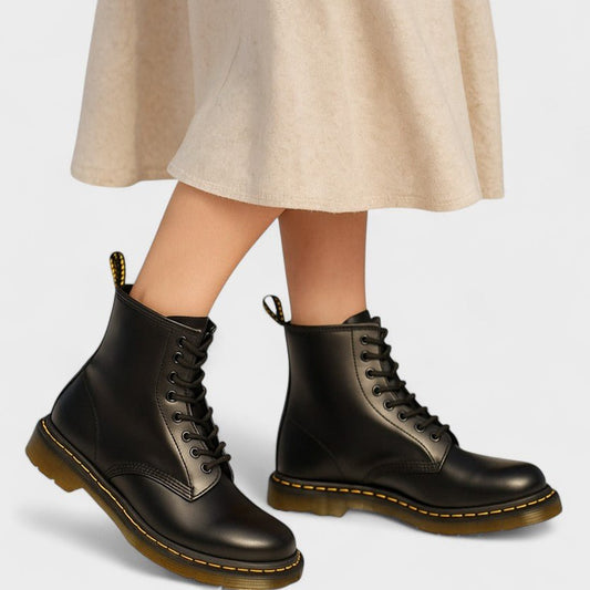 Sara | Black Lace-Up Combat Boots