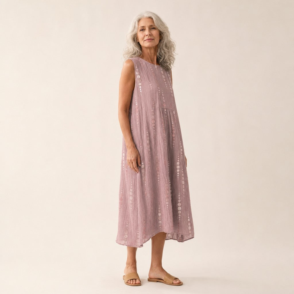 Beryl | Dusty Rose Textured Sleeveless Midi Dress