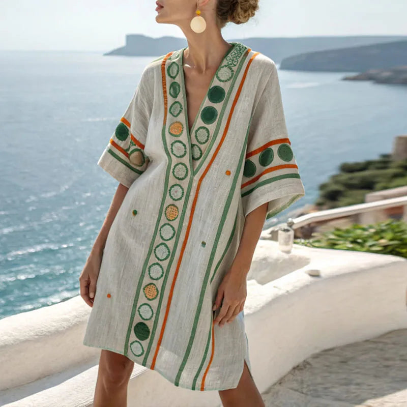 Cecilia | Circle Print Linen Dress