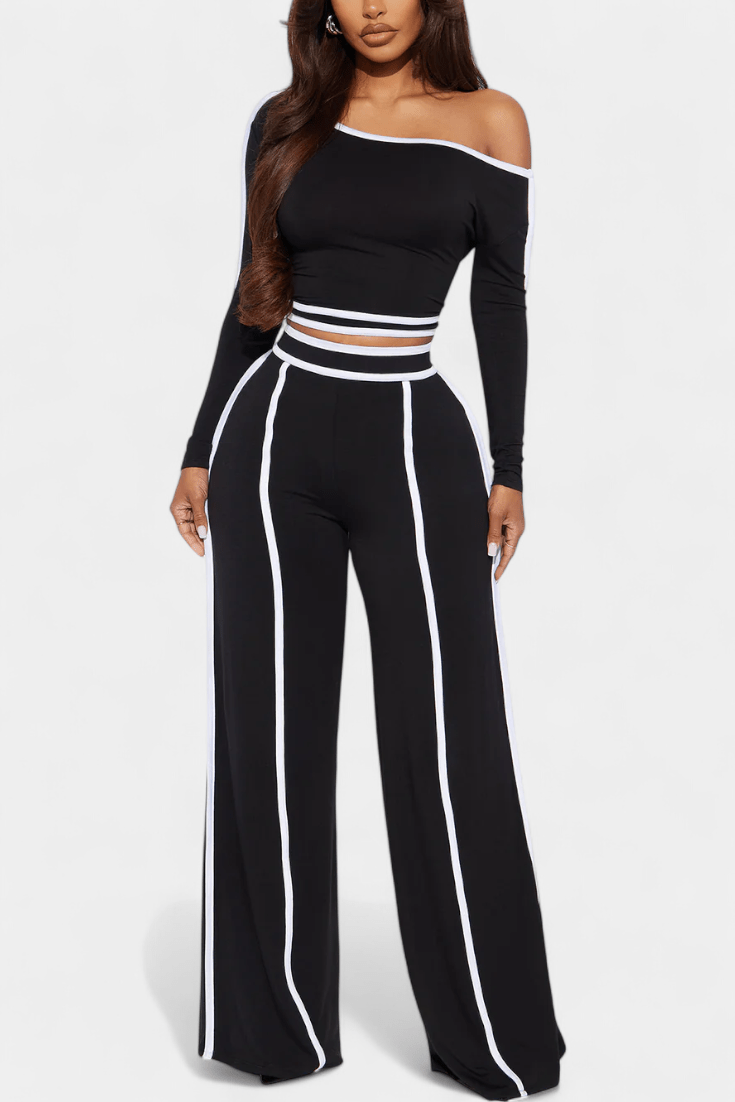 Shelley | Contrast-Stripe Top & Trouser Set