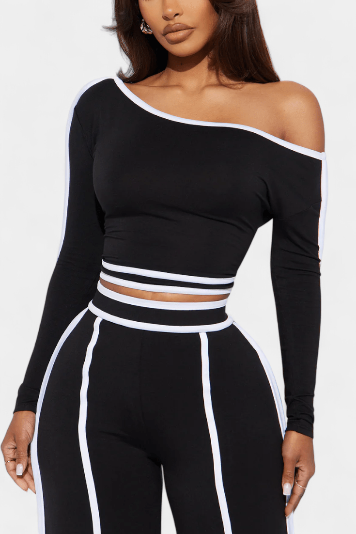 Shelley | Contrast-Stripe Top & Trouser Set
