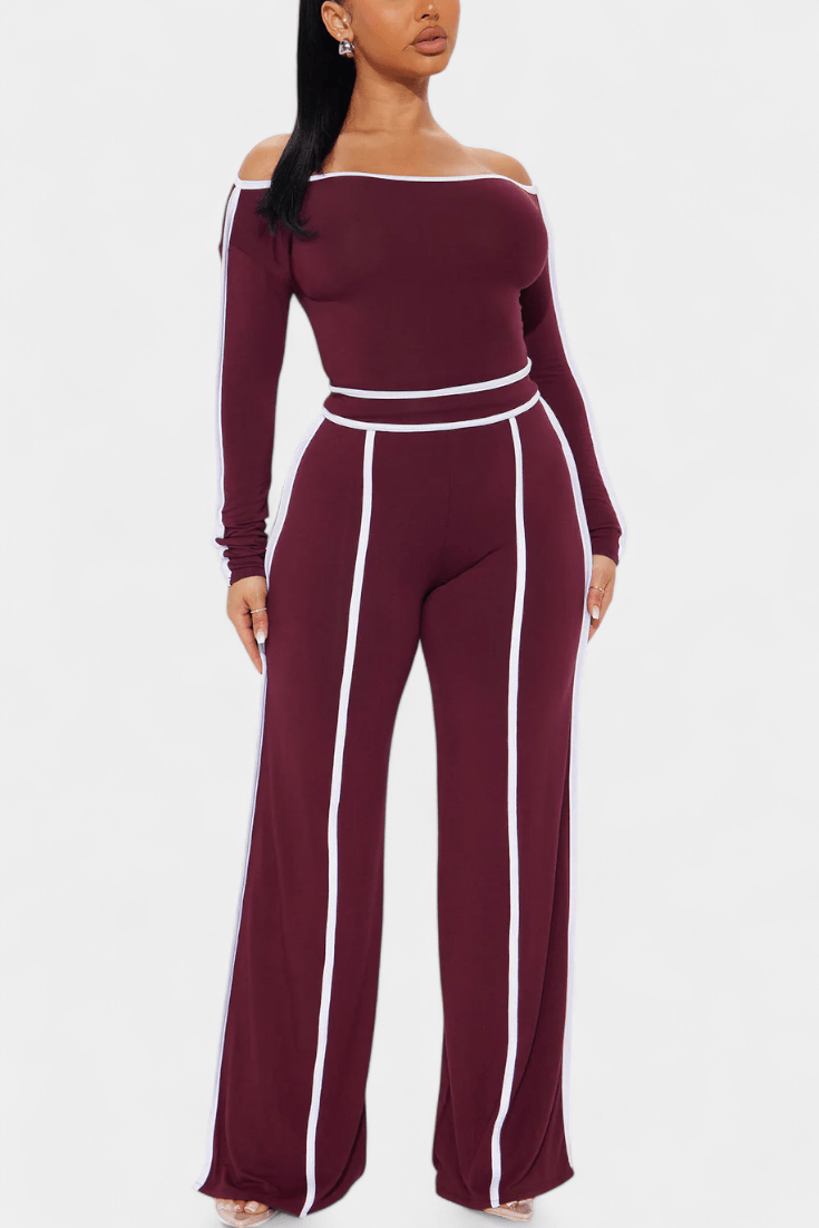 Shelley | Contrast-Stripe Top & Trouser Set