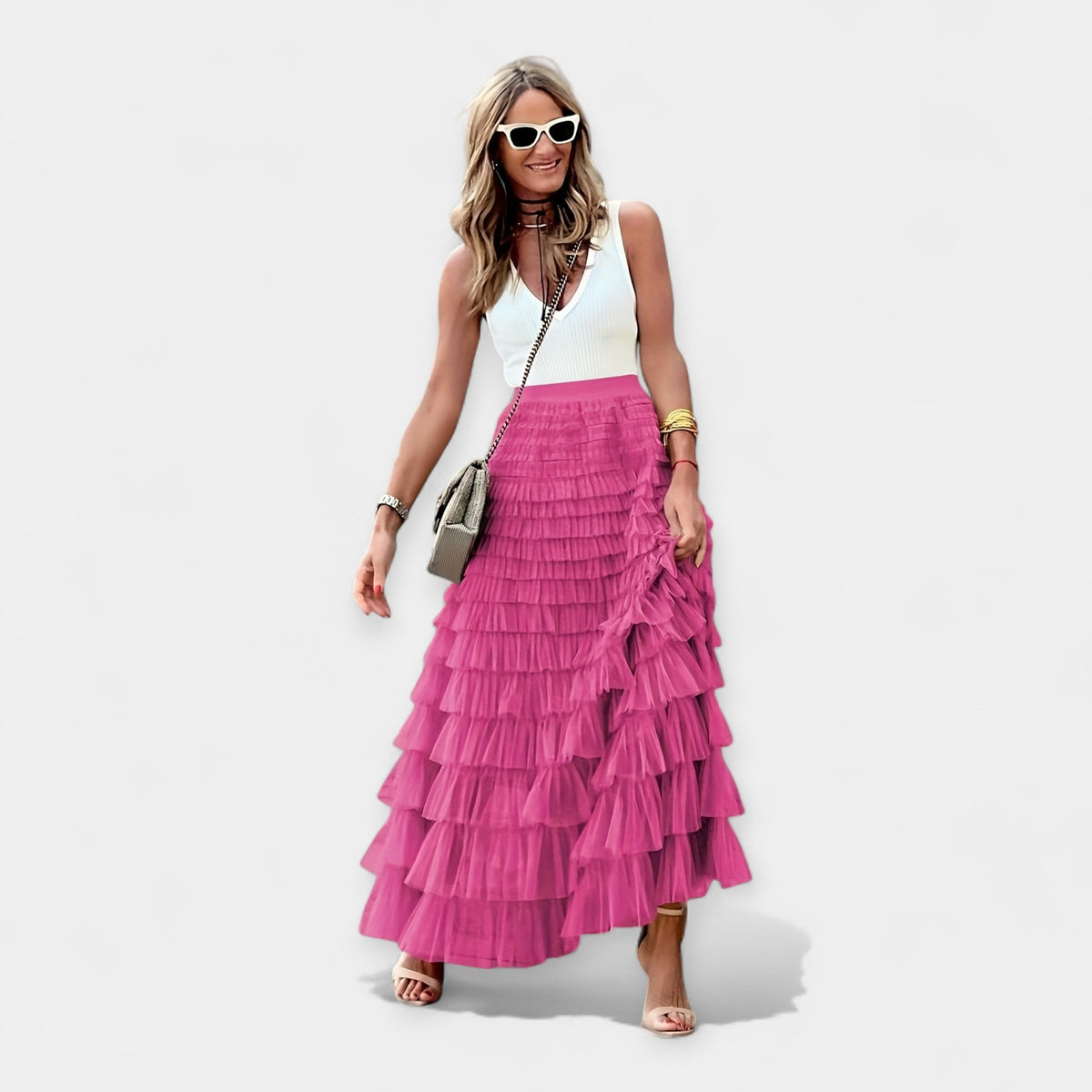Shona | Tiered White Maxi Skirt